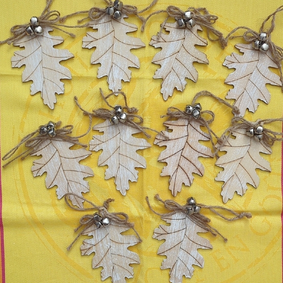 Rustic Leaf Ornaments with Bells Set of 10 - Picture 2 of 6
